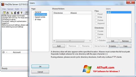 Screenshot FileZilla Server Windows 7