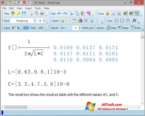 Screenshot RedCrab Calculator Windows 7