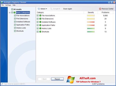 Screenshot Auslogics Registry Cleaner Windows 7