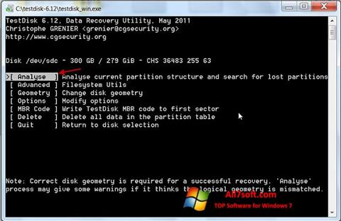 Screenshot TestDisk Windows 7