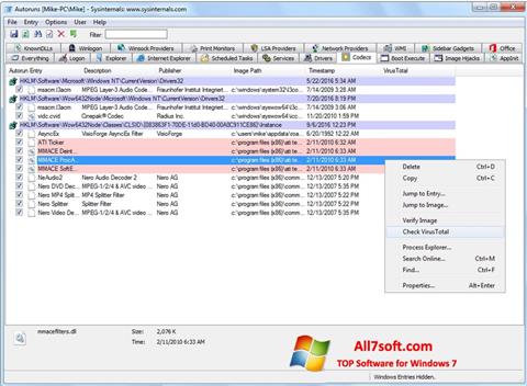 Screenshot AutoRuns Windows 7
