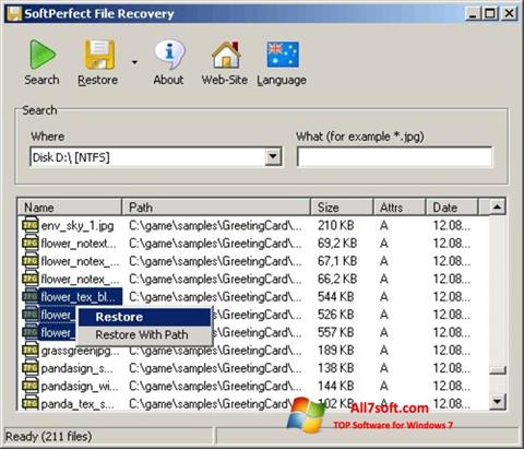 Screenshot SoftPerfect File Recovery Windows 7