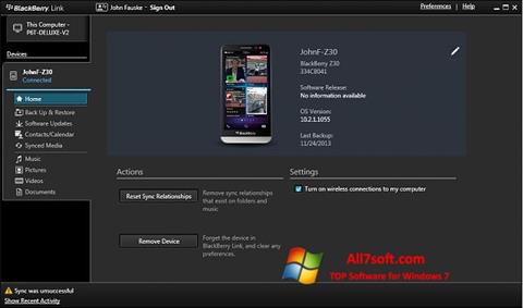 Screenshot BlackBerry Link Windows 7